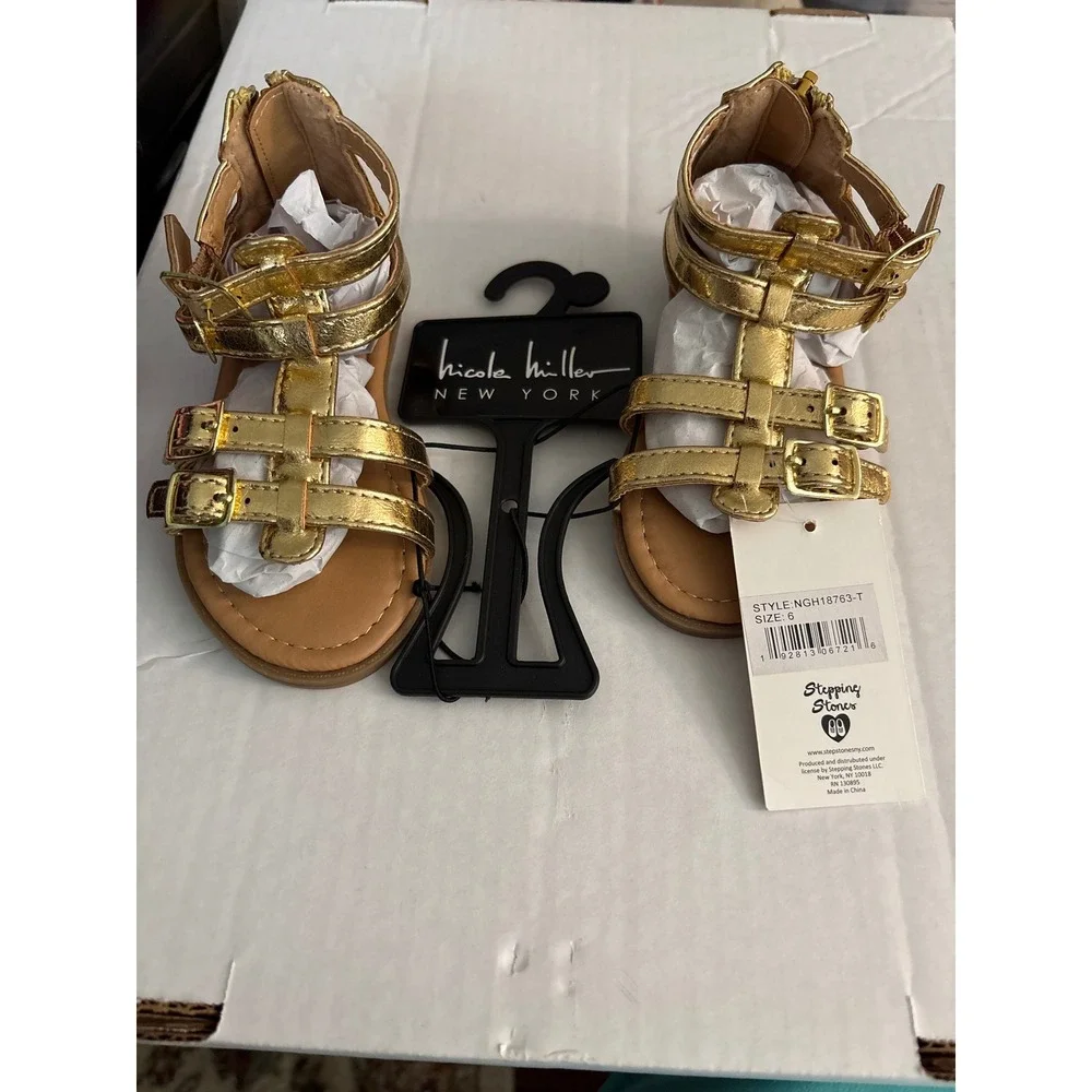 Nicole Miller New York Toddler Girls Gold Gladiator Sandals NGH18763-T Size 6